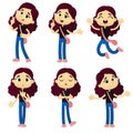 Set of emotions cute young girl, cartoon style Royalty Free Stock Photo